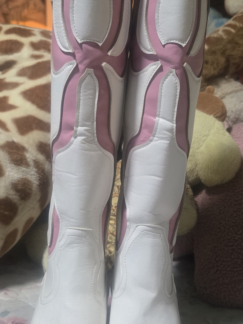 Source Unknown White and Pink Over-the-Knee Fashion Boots